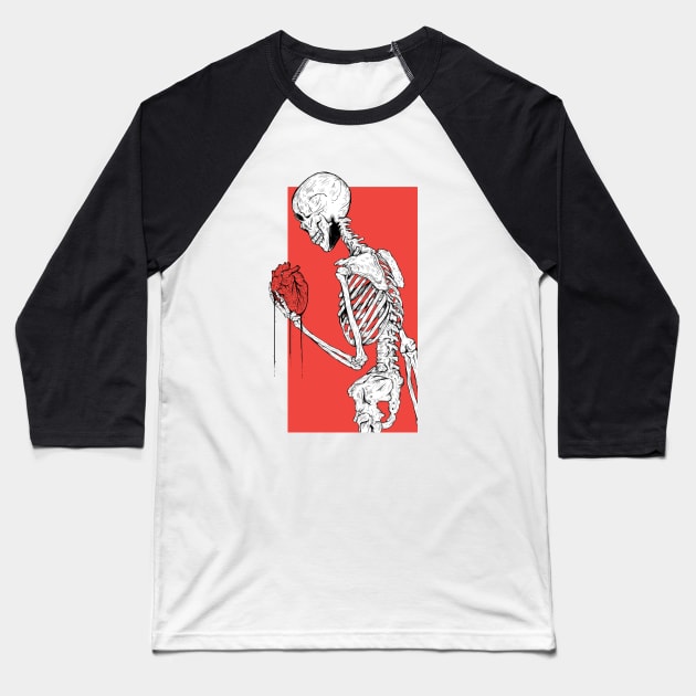 Skeleton holding your heart Baseball T-Shirt by Jess Adams